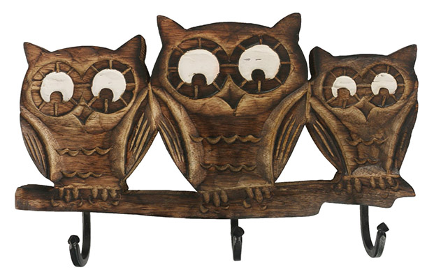 Mango Wood Ollie Owl Design Triple Hook